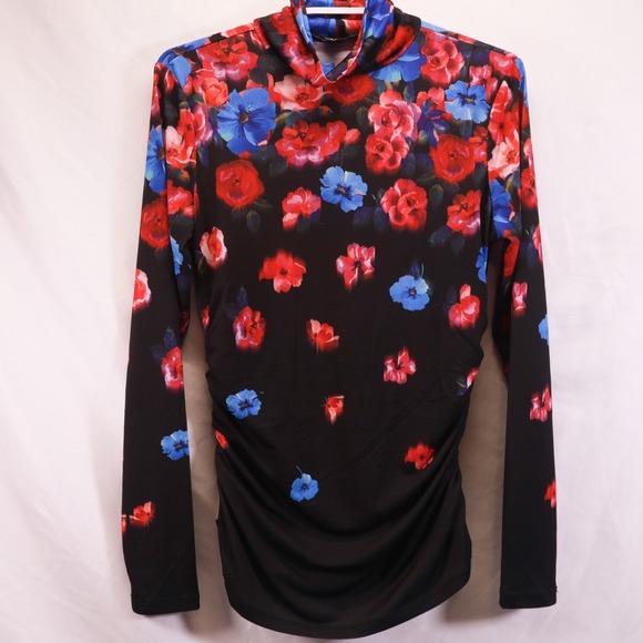 Boston Proper Tops - Boston Proper Womens S Floral Print Turtleneck‎ Ruched Long Sleeve Stretch Pink